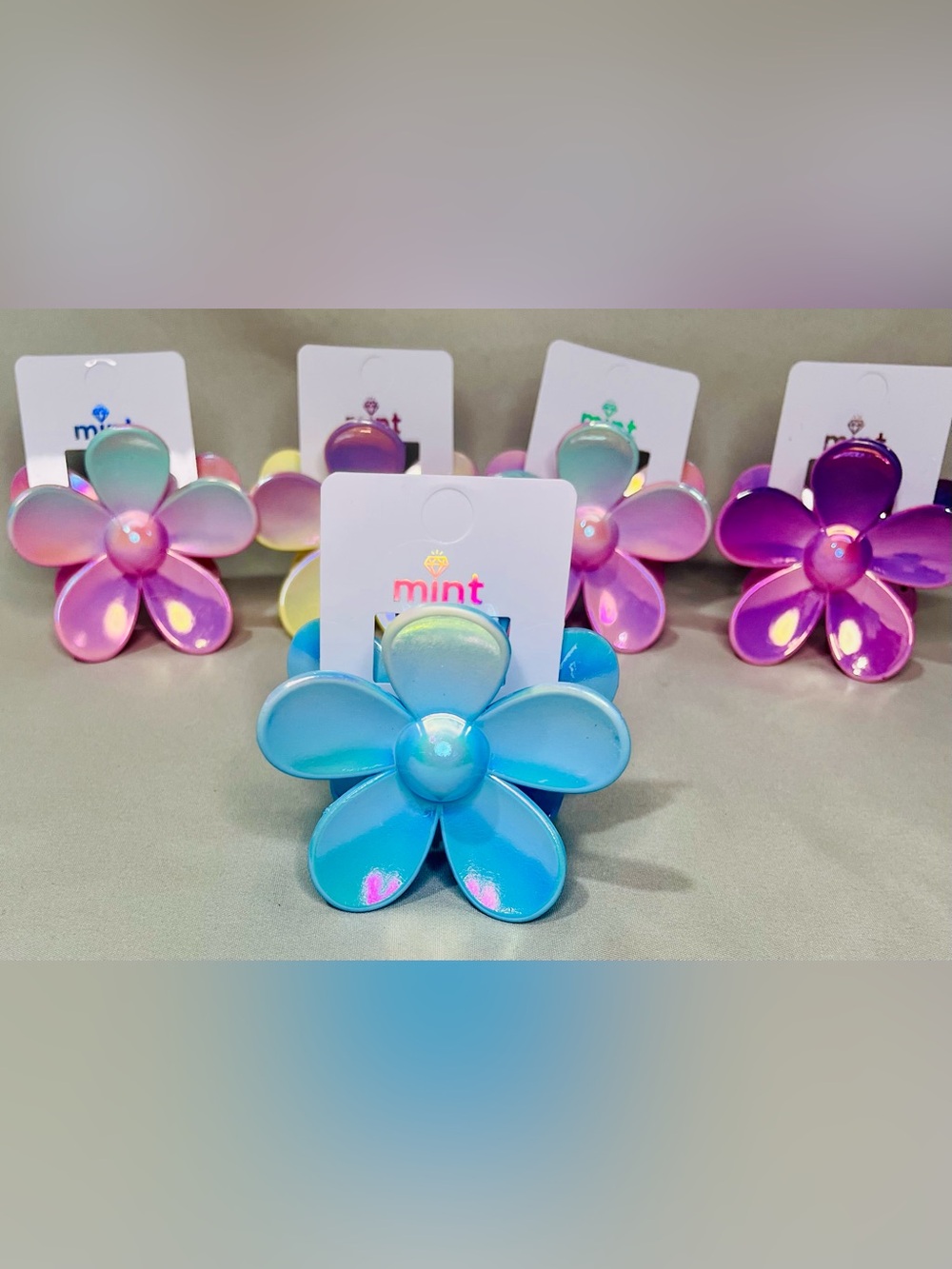 Mint Iridescent Blue Flower Hair Clip